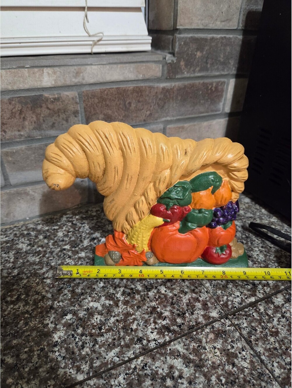 CAST IRON Door Stop FALL HARVEST BOUNTY CORNUCOPIA HORN - Picture 3 of 5